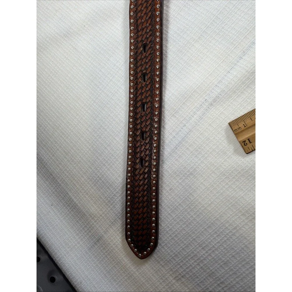 Ranger Belt Co. Western Tooled Leather Rhinestone Star Concho Belt 31” x 1.75”